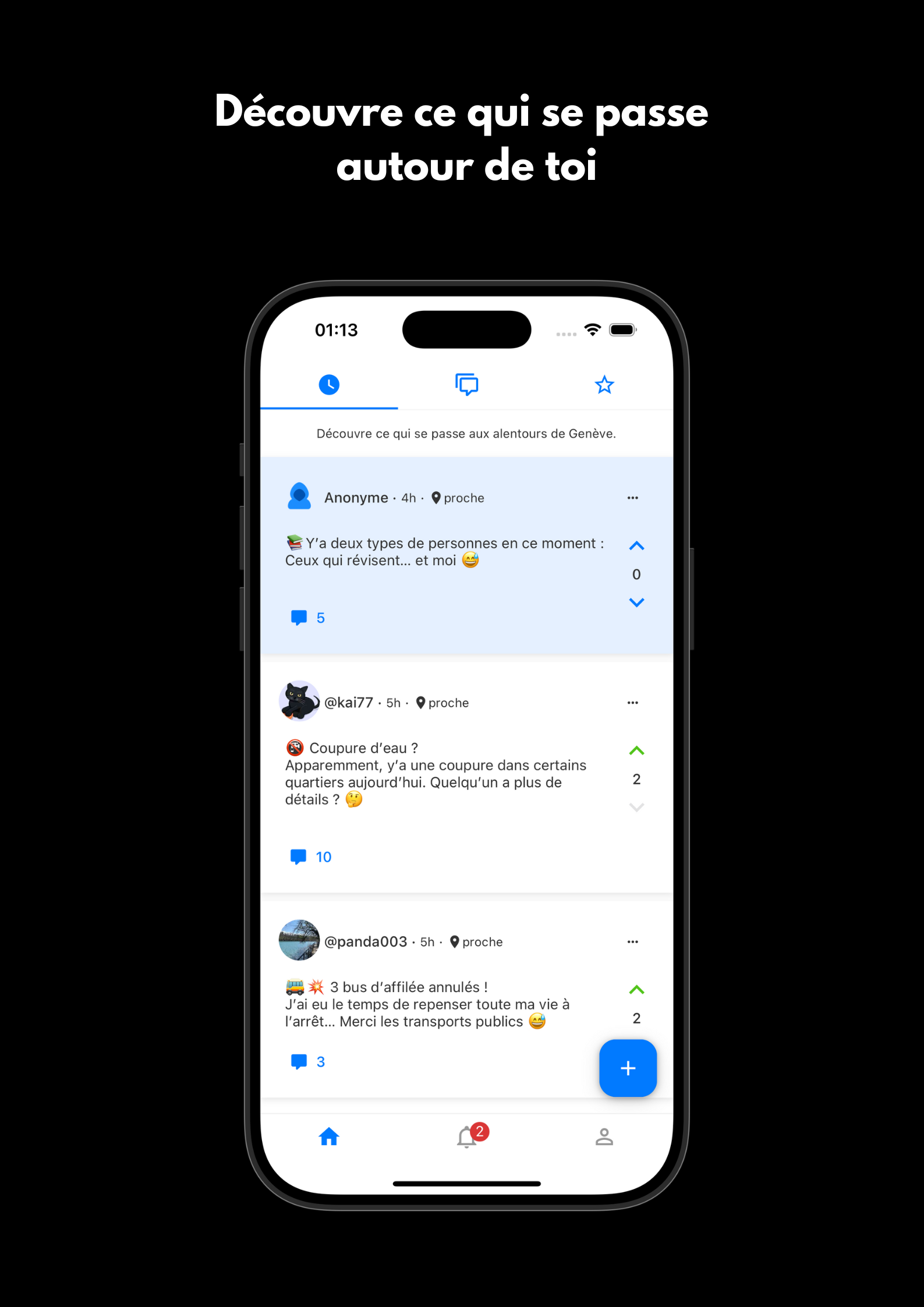 Capture d'écran Raven - Home page avec tous les posts